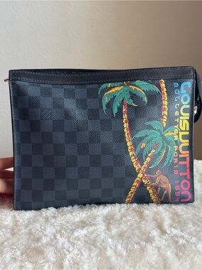 Louis Vuitton Black Damier Graphite Palm Tree Pouch